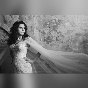 Ashley&Justin Bride Wedding Cape Tulle Veil Rhinestone Embellishment style 10482